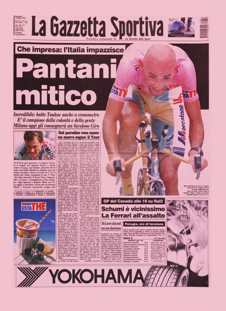 La prima pagina della Gazzetta dedicata all’impresa di Pantani 